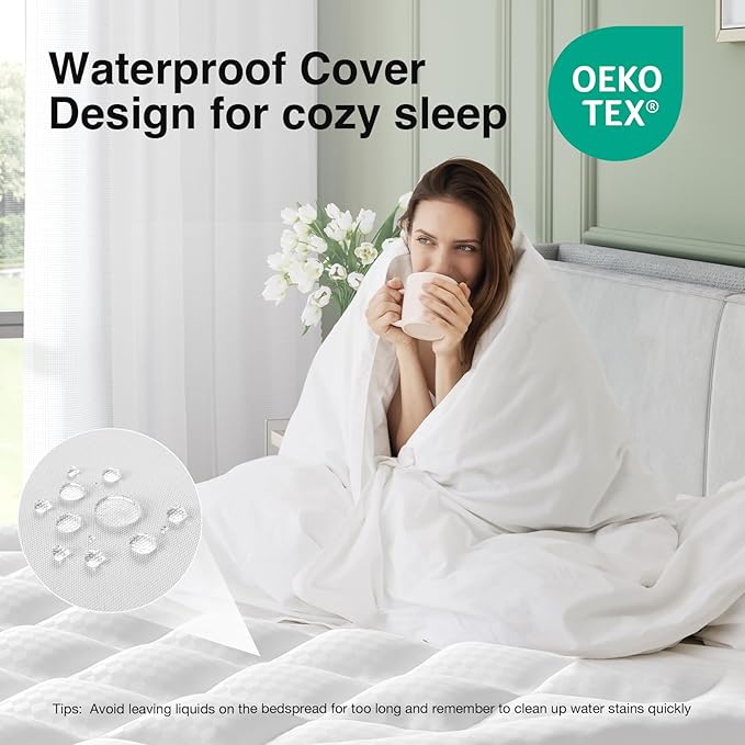 Novilla King Mattress Topper, Extra Thick Pillow Top Mattress Pad with Down Alternative, Breathable Mattress Cover with for 8-21", Machine Washable Fitted Mattress Protector – Green-White