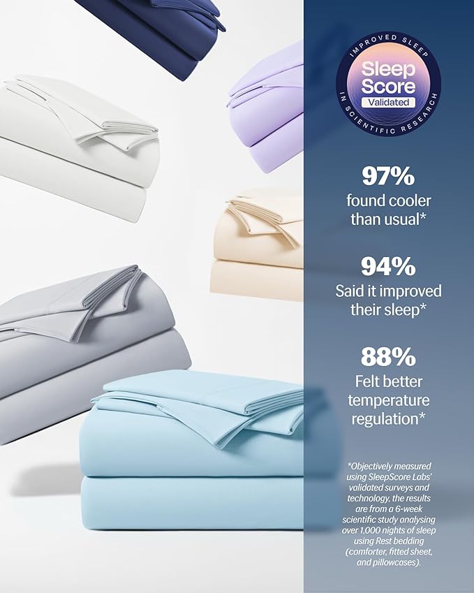 REST® Evercool®+ Cooling Sheet Set, King Size, Light Blue, Breathable Bed Sheets for Hot Sleeper and Night Sweats, with Pillowcases, with Ionic+ Self-Cleaning Silver Yarn for Sensitive Skin, 4PCS