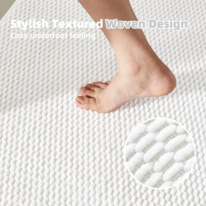 Bathroom Rugs Non Slip Washable, Super Absorbent Thin Bath Mat Quick Dry Low Pile Bathroom Rug, White 24"x47"