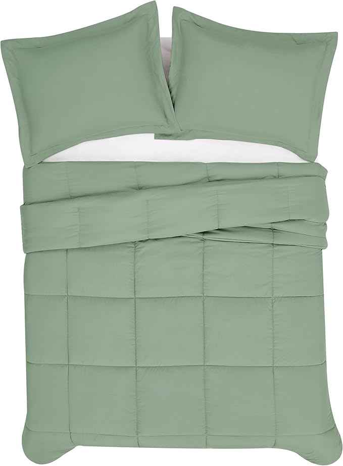 London Fog Garment Washed Solid Comforter Set Green Microfiber 3-Piece Full/Queen Comforter Set, Solid Themed, Adult and Teen, Oeko-TEX Certified