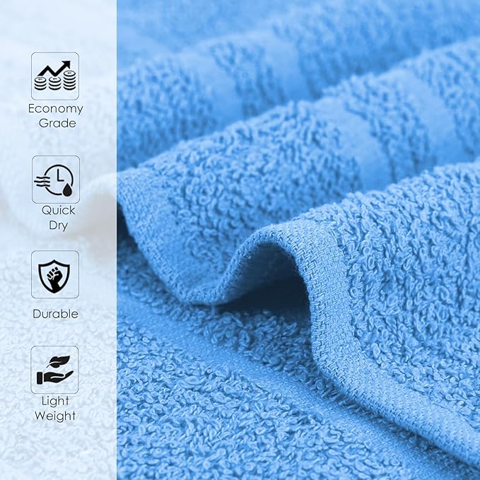Hand Towels (Pack of 24) Light Blue Economy Salon Towels - 100% Cotton Spa Towel– 16 x 27 Inches Highly Absorbable, Facial, Gym, Hair Towels Face Towels Bulk