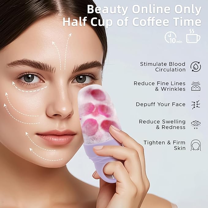 3 Pcs Facial Ice Roller Silicone Mold Reusable for Face Women and Eye Neck Cold Skin Care Tools Freezer De Puff Eye Bags Reduce Migraine Pain Purple