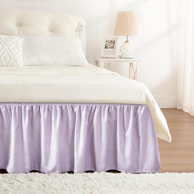 RIMELA Lavender Purple Bed Skirt Queen Size 15 Inch Drop, Wrap Around Elastic Bedskirt, Dust Ruffle for Adjustable Bed Base Machine Washable Easy to Install Bed Skirts