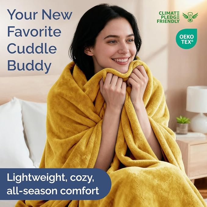 Ultra Soft Fleece Blanket Twin Size - Flannel Fleece Luxury Twin Blanket - Lightweight for Couch Bed Chair - Thick, Warm and Breathable - All Season Cozy Fuzzy, Anti-Static Microplush Bedding, Gold