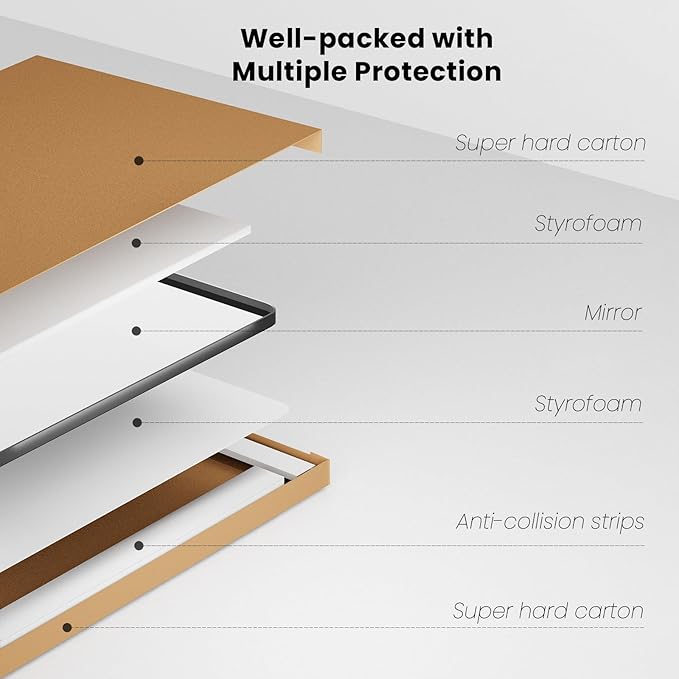 Black Bathroom Mirror 48X36 Inch, Black Metal Framed Mirror for Wall, Rounded Rectangle Matte Bathroom Vanity Mirror with Tempered Glass, Anti-Rust, Horizontal/Vertical