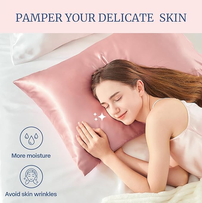 BEDELITE Satin Pillowcase for Hair and Skin, Super Soft and Cooling Similar to Silk Pillow Cases 2 Pack with Envelope Closure, Gift for Women Men(20"x36" King Size, Rose Pink)
