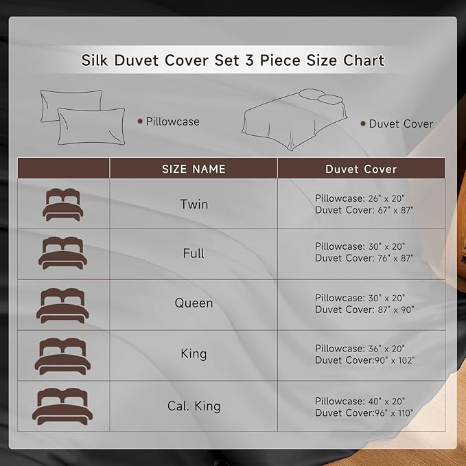 THXSILK 100% Pure Mulberry Silk Duvet Cover Set 3 Piece, 6A+ Grade Luxury Soft Bedding Silk Sheets for Hair and Skin, 1 Pcs Duvet/Quilt/Comforter Cover with 2 Zippered Pillowcases (Black, Cal. King)