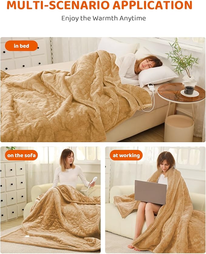 Electric Heated Blanket Full Size, Super Soft Cozy Upgraded Flannel Heating Blanket with 9 Heating Levels & 1-9 Hours Auto Off, Fast Heating & Overheat Protection, 72" x 84", Brown