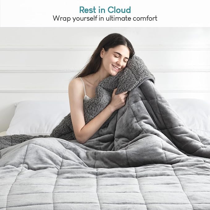 Sherpa Fleece Weighted Blanket 10 lbs for Adult, Flannel Cozy Plush Bed Blankets, Fuzzy Sherpa Weighted Blankets Full Size, Minky Soft Blanket for Sofa Bed, 48 x 72 inches, Grey