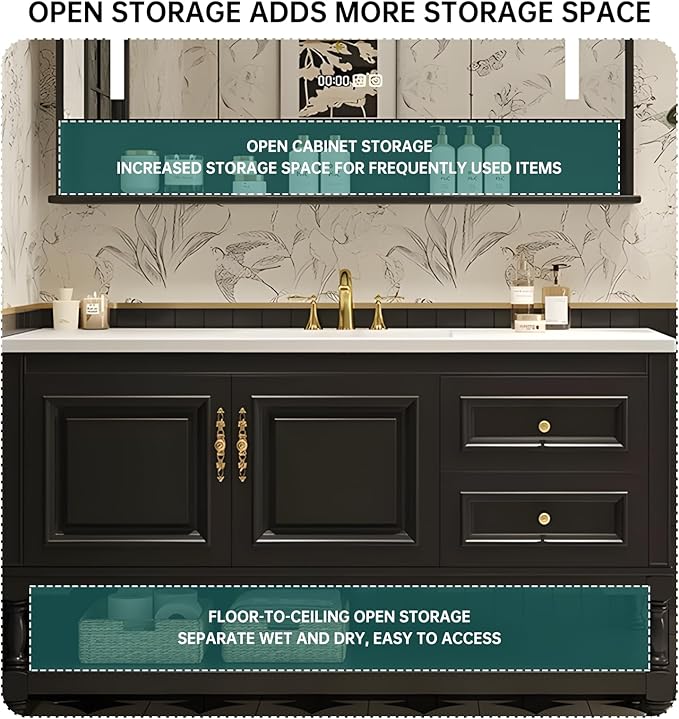 76" Double Bathroom Vanity with Sink,Freestanding Bathroom Vanity Large Storage Cabinet & Open Mirror Cabinet,4 Soft Closing Doors and 2 Drawers Solid Wood Luxury Bathroom Vanities Set,White