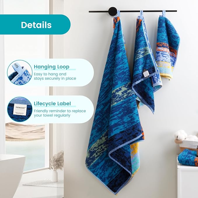 SEMAXE 12-Piece Family Bathroom Towel Set - 100% Cotton, 4 Bath Towels, 4 Hand Towels, 4 Washcloths, Ultra-Soft and Super Absorbent, Lighter Weight