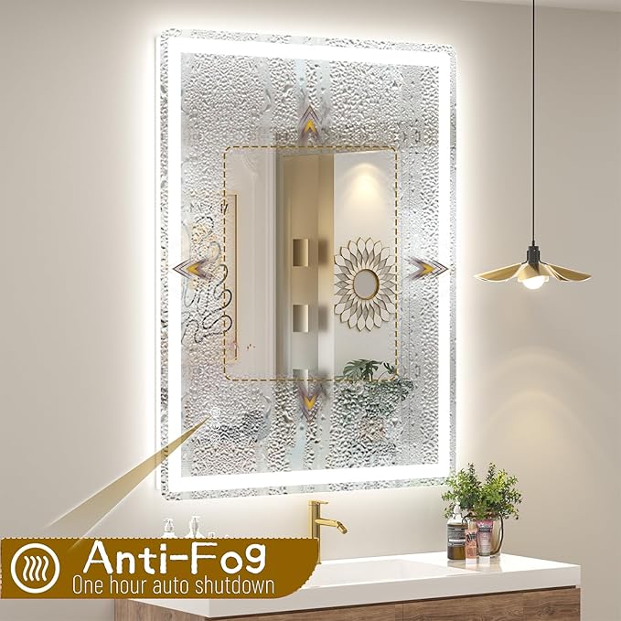 SMIROR LED Bathroom Mirror with Lights 22"x 30", Rounded Rectangle Lighted Vanity Mirror for Wall, Front Lit and Backlit, 3 Colors, Dimmable, Anti-Fog, Tempered Glass (Horizontally/Vertically)