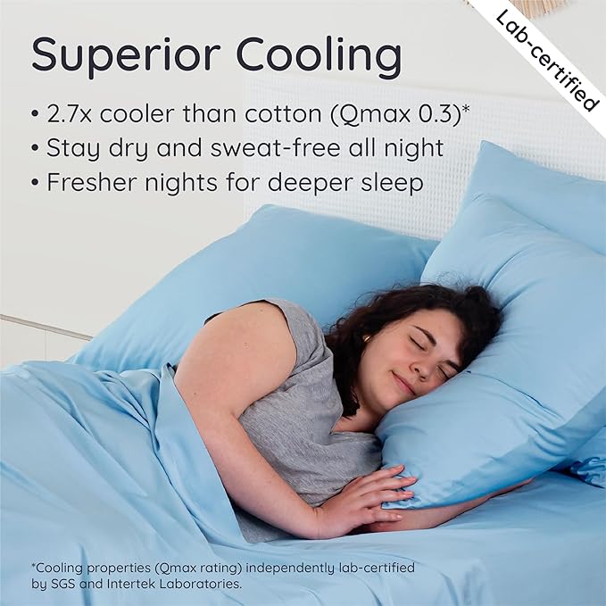 Bambaw 4pcs King Size Sheets Set – 100% Viscose Derived from Bamboo Sheets, Cooling Sheets King Size Deep Pocket Fits Up to 16'' with Elastic Corner Straps, Super Soft (Dream Blue)