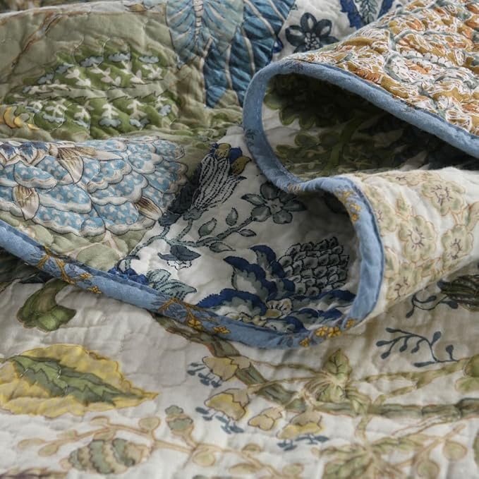 Cotton Bedspread Quilt Bedding Sets 3 Pieces Reversible Coverlet Sets Comforters Rustic Paisley Floral Patchwork Sage Green Bedspread, King Size