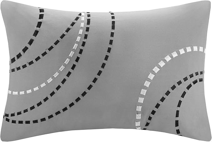 Madison Park Essentials Bed in a Bag Comforter, Vibrant Color Design All Season Down Alternative Cover with Complete Cotton Sheet Set, Full(78"x86"), Knowles, Circular Grey, 9 Piece