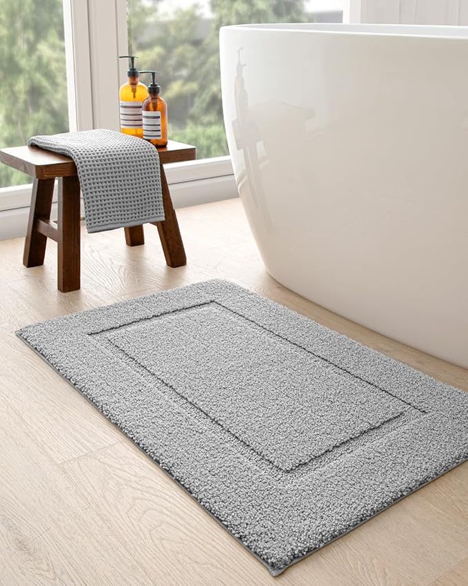 DEXI Bathroom Rugs 36x24, Washable Non Slip Bath Mat for Shower Floor, Absorbent Quick Dry Bathmat with Rubber Backing, Ultra Soft Plush Carpet for Tub, Light Grey