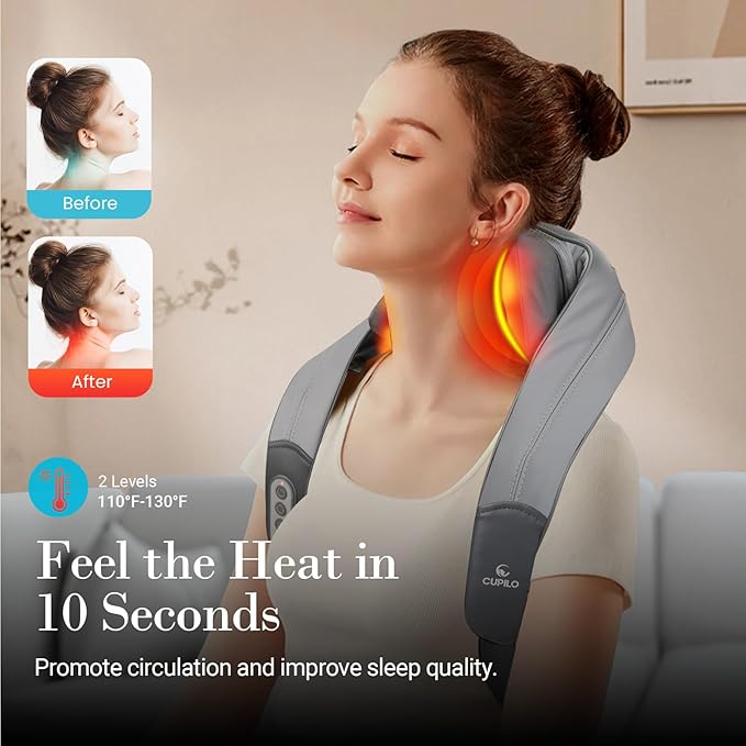 Cordless Neck and Shoulder Massager - Shiatsu Back Massager for Pain Relief Deep Tissue, Electric Rechargeable Cervical Massager with Heat