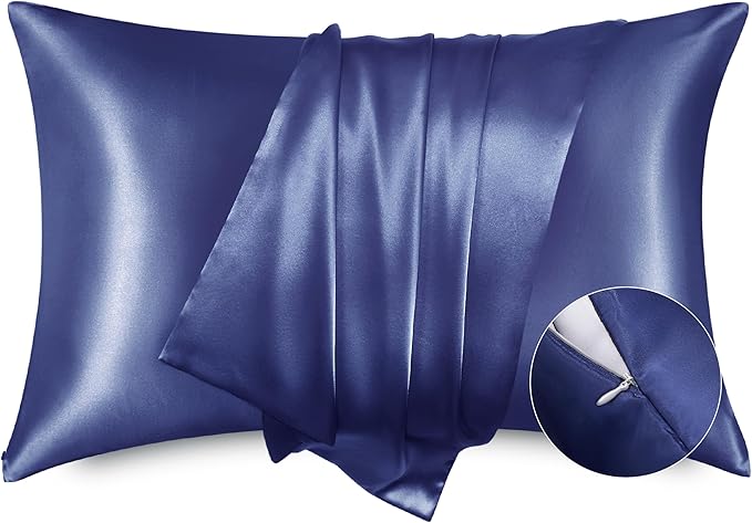 Bedsure Satin Pillowcase with Zipper, Similar to Silk Pillow Cases 2 Pack, Satin King Size Pillow Cases Set of 2, Silky & Soft Pillow Cover for Hair and Skin, Gifts for Women Men, Navy, 20x36 Inches
