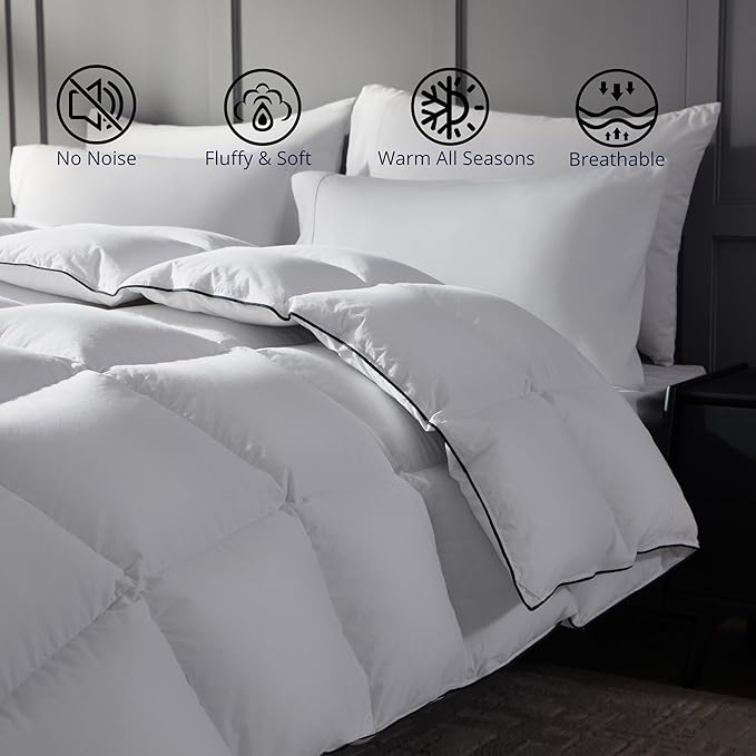 Ubauba Goose Feather Down Fiber Comforter King Size - White Fluffy Duvet Insert King - All Season Luxurious Hotel Bedding Comforter with Ultra Soft 100% Cotton Cover, 106 x 90 Inch