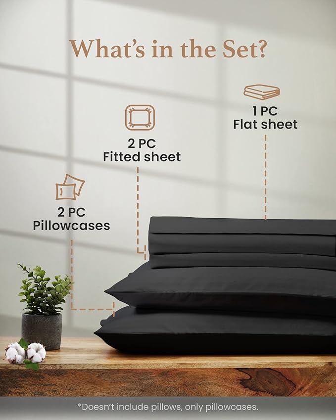 Good Sleep Bedding Split King Sheets Set, Egyptian Cotton, Luxury Sheets, 5 Piece, 2 Fitted - 16" Deep Pocket, Dark Gray
