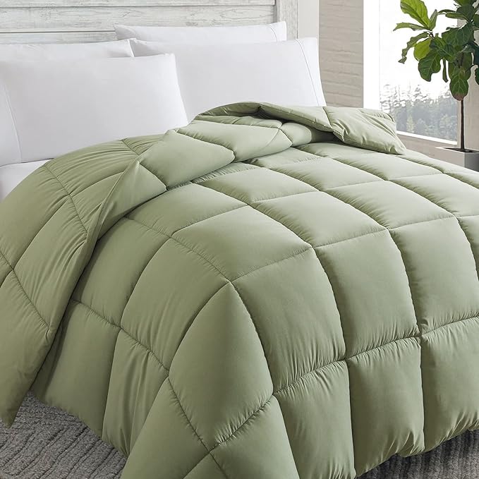 Cosybay Down Alternative Comforter (Sage Green, King) - All Season Soft Quilted King Size Bed Comforter - Duvet Insert with Corner Tabs -Winter Summer Warm Fluffy, 102x90 inches
