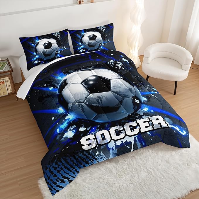 Football Comforter Set King Size,Balls Game Pattern Kids Comforter for Boys Girls Teens Soccer Room Decor,Sports Themed Football Court Bedding Sets with 2 Pillowcases.