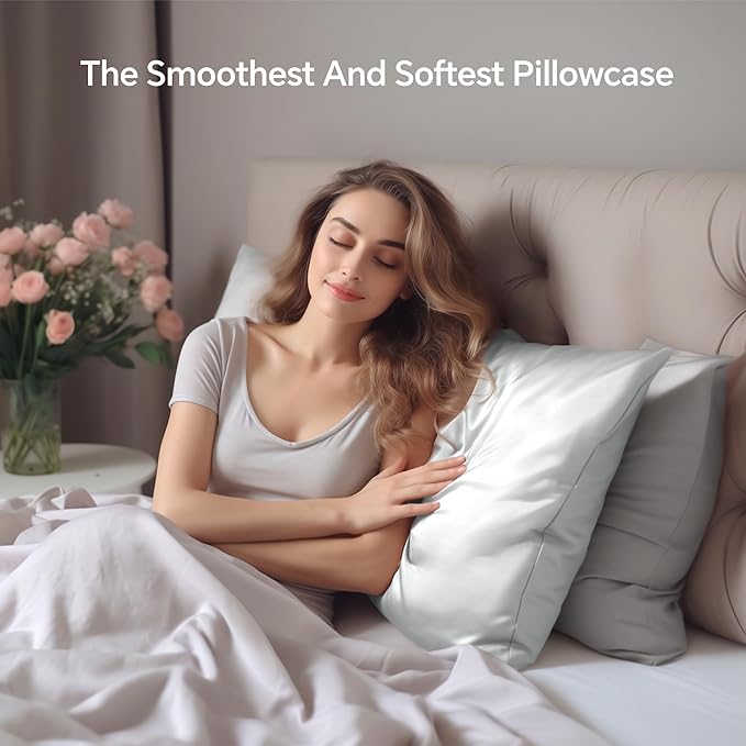 INFIIXSO Mulberry Silk Pillowcase for Hair and Skin, Silk Pillow Cases King Size with Hidden Zipper 20x40 Inches, Ultra Smooth and Soft Cooling Pillow Cases for Hot Sleepers(Light Grey, 1 Pack)