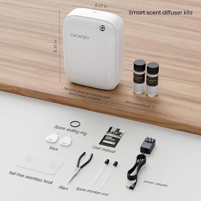 Waterless Essential Oil Diffuser,(2 * 50ml Fragrances Included) 3000 Sq.Ft Coverage 400ml Large Capacity Hotel Scent Diffuser,Cold Air Tech, App & Button Control,Scent Diffusers for Home Large Room