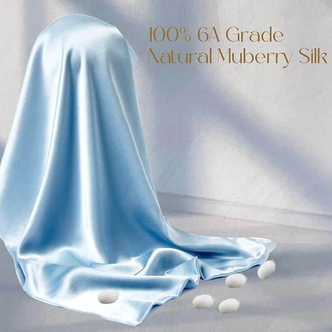 ZIMASILK 100% Pure Mulberry Silk Pillowcase for Hair and Skin Health,Soft and Smooth,Both Sides Premium Grade 6A Silk,600 Thread Count,with Hidden Zipper,1pc (Queen 20''x30'',Light Blue)