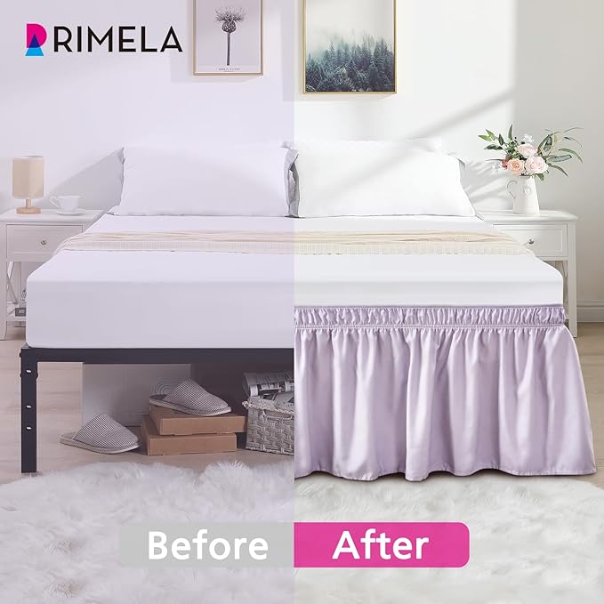 RIMELA Lavender Purple Bed Skirt King Size 15 Inch Drop, Wrap Around Elastic Bedskirt, Dust Ruffle for Adjustable Bed Base Machine Washable Easy to Install Bed Skirts