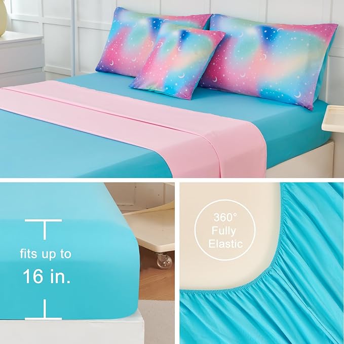 URBONUR Rainbow Comforter Set Queen for Girls 6 Pieces Bed in A Bag for Teen Girl Women Soft Microfiber Tie Dye Kids Bedding Set