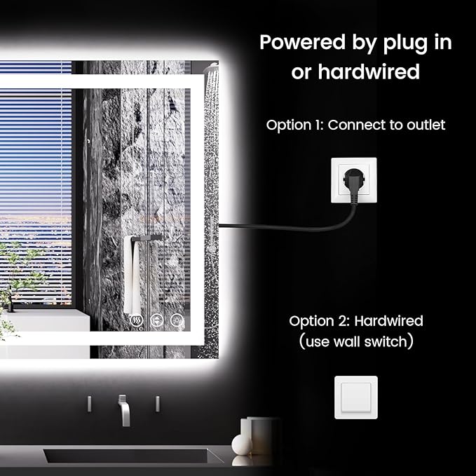 48X30 LED Bathroom Mirror with Lights, Anti-Fog, Backlit + Front Lit, Lighted Bathroom Vanity Mirror for Wall, Memory Function, Dimmable, Tempered Glass, Shatter-Proof, ETL Listed