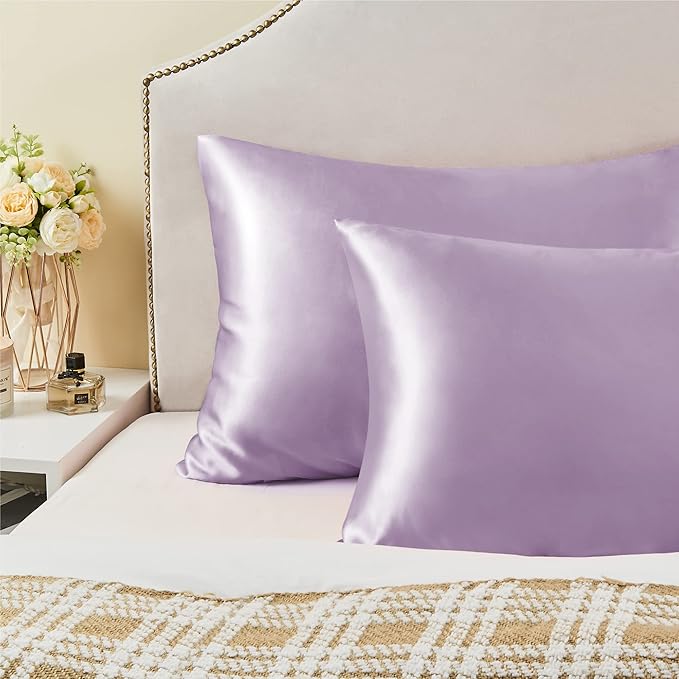BEDELITE Satin Pillowcase for Hair and Skin, Super Soft Similar to Silk Pillow Cases 4 Pack with Envelope Closure, Cooling Pillowcases for Women Men (20"x26" Standard Size, Lavender)