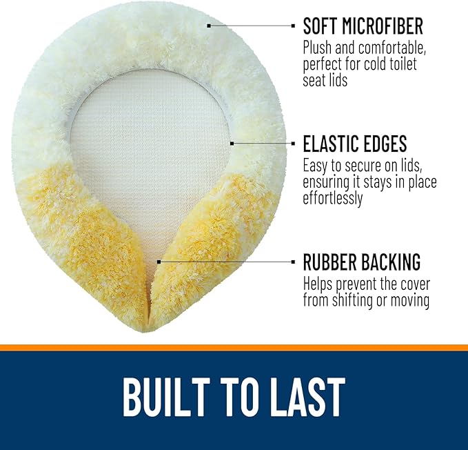 OLANLY Soft Microfiber Bathroom Toilet Lid Cover, Machine Washable Covers, 17.5x15, Stays in Place Rubber Backing, Fits Most Round, Elongated and Oblong Lids, Accessories Decor, Yellow