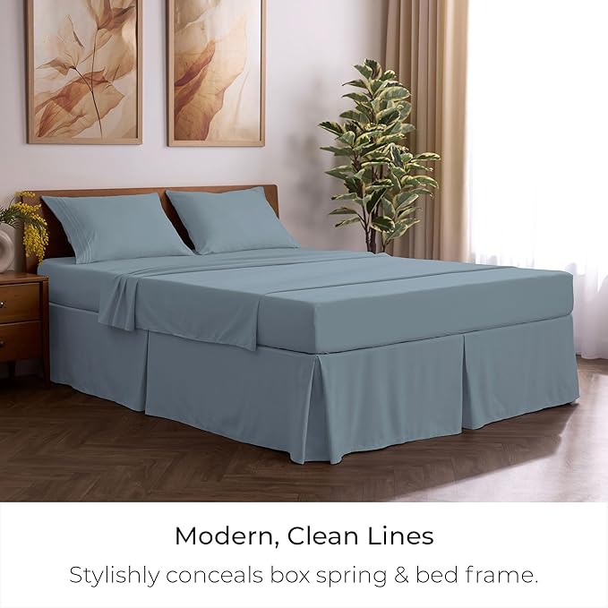 Mellanni Bed Skirt Queen Size - Bed Skirting - 15-Inch Tailored Drop Pleated Dust Ruffle - Hotel Luxury Bedding - Wrinkle, Fade, Stain Resistant - 1 Bedskirt (Queen, Blue Hydrangea)