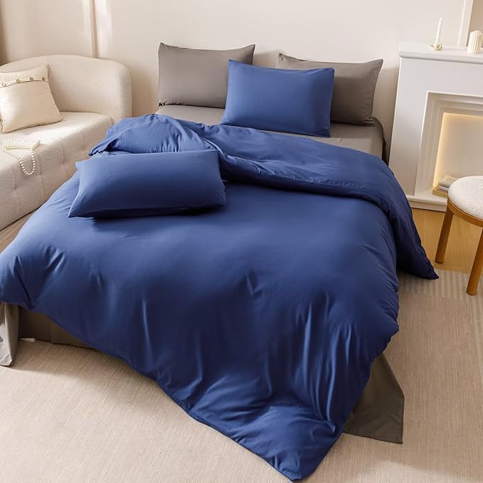 Cottonight Royal Blue Comforter Sets Cal King Dark Blue Bedding Comforter California King Size Quilts Blanket Ultra Soft Breathabe Solid Bedding Set for Women Men