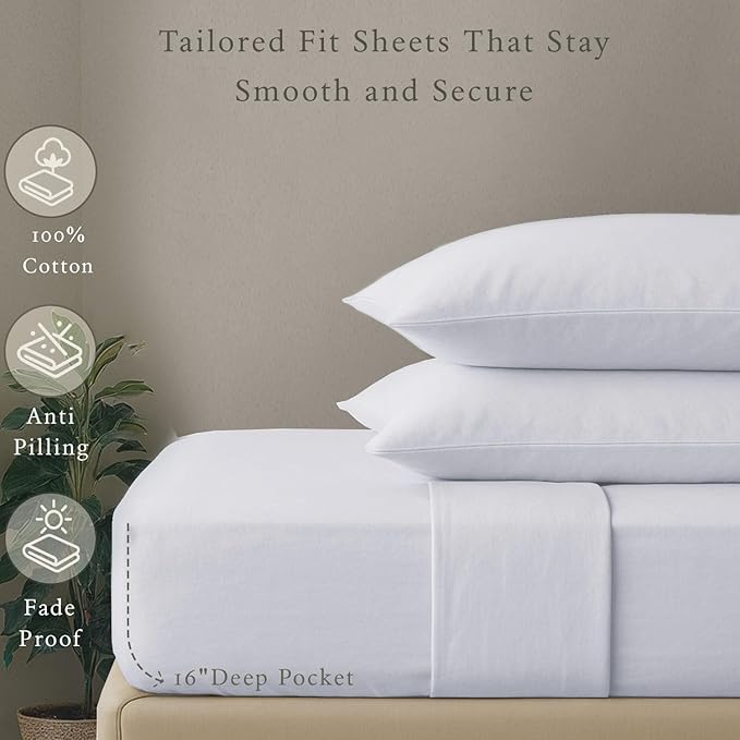 Threadmill - White Full Sheets Set, Soft 100% Cotton Cooling Sheets Deep Pockets Snug Fit Elastic, 500 Thread Count, 4-Pc, Beats Egyptian Cotton Claims (Solid - Pure White)