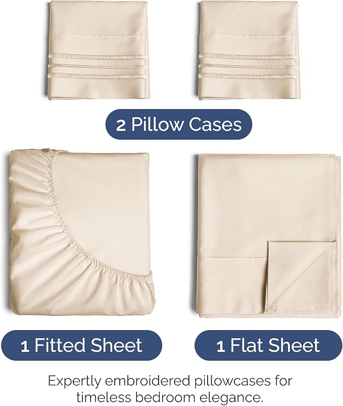 Cal King Size 4-Piece Sheet Set - Extra Soft, Breathable & Cooling - Hotel Luxury Durable Bed Sheets for Women & Men - Deep Pockets, Easy-Fit & Wrinkle-Free - Cream Pink Oeko-Tex