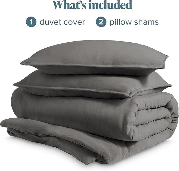 Bare Home Microfiber Duvet Cover Set - Ultra Soft Washed Microfiber - Queen Size - Linen-Like Look - Easy Care - Breathable Fabric - Our Softest Duvet Cover Set (Queen, Grey)