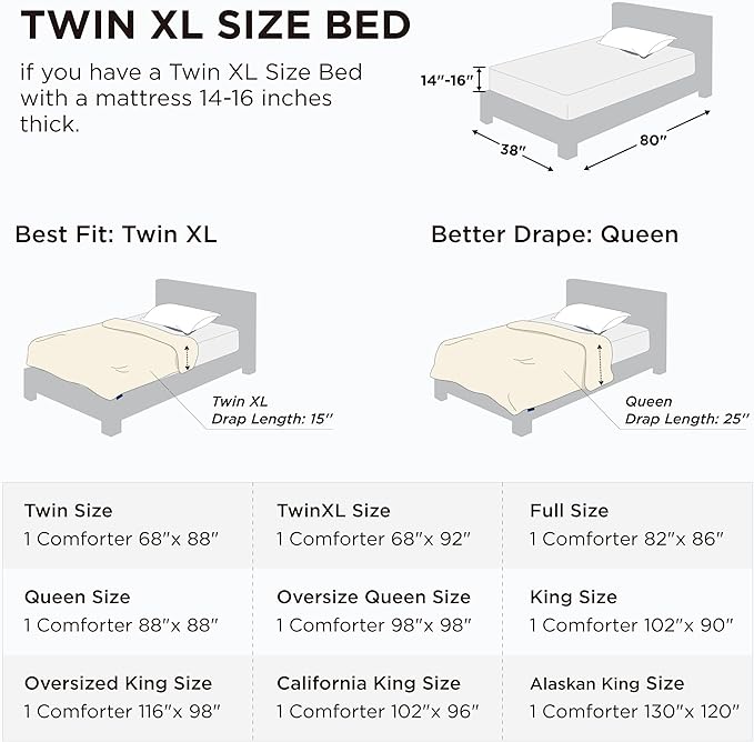Bedsure Comforter Duvet Insert - Quilted Comforters Twin XL Size, All Season Duvet, GentleSoft Down Alternative Bedding, with 8 Tabs, Gifts for Women/Men, Black, Twin XL 92 x 68 Inches