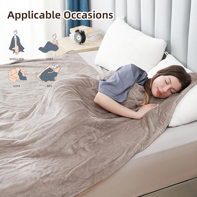 Electric Heated Blanket Throw Size, 50" x 60" Heated Throw with 6 Heating Levels & 3 Hours Auto Off, Machine Washable, Camel