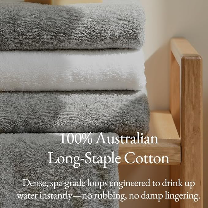 Italic Serene Ultraplush Cotton Bath Towels, 4-Pack (2 Sets of 2), Light Gray, Large, 800GSM, 100% Cotton, Heavy Duty, Resort Grade Towels (Light Gray)