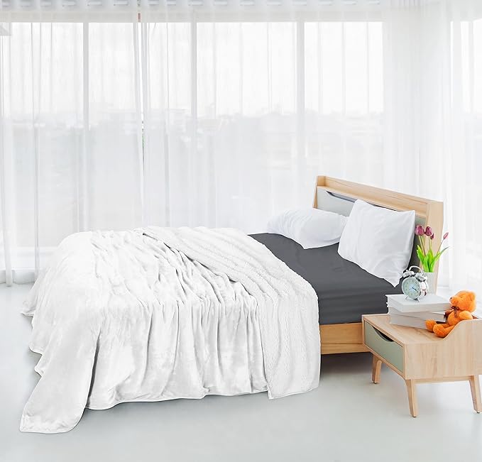 Utopia Bedding Sherpa Blanket Queen Size (White, 90x90 Inches) - Soft Plush Fleece Reversible Blanket for Bed, Sofa, Couch, Camping and Travel