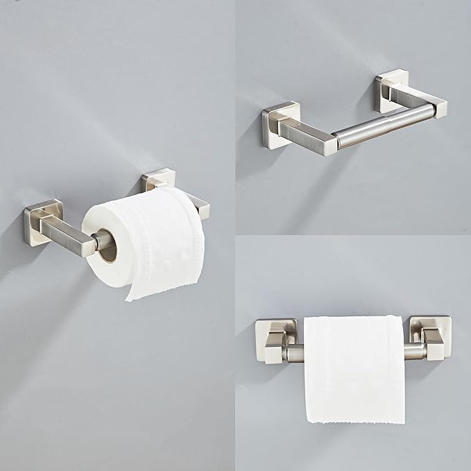 Brushed Nickel Bathroom Hardware Set 4 Pieces,Bathroom Accessories Set Stainless Steel Wall Mounted, Hand Towel Bar, Towel Ring, Robe Towel Hooks,Toilet Paper Holder,Towel Bar Set, 23.6 Inch