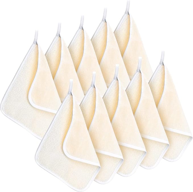 Tatuo 10 Count Exfoliating Wash Cloths for Body and Face Facial Bath Scrub Soft Weave Loofah Towel Exfoliate Bath Towel Remove Dead Skin Wash Cloth for Women Man (White Edge)