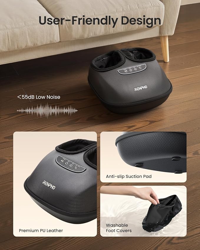 RENPHO Foot Massager with Heat, 3 Air Compression Modes & Levels, Full-Foot Kneading Shiatsu Foot Massage for Plantar Fasciitis & Neuropathy, for Women & Men Size up to 13