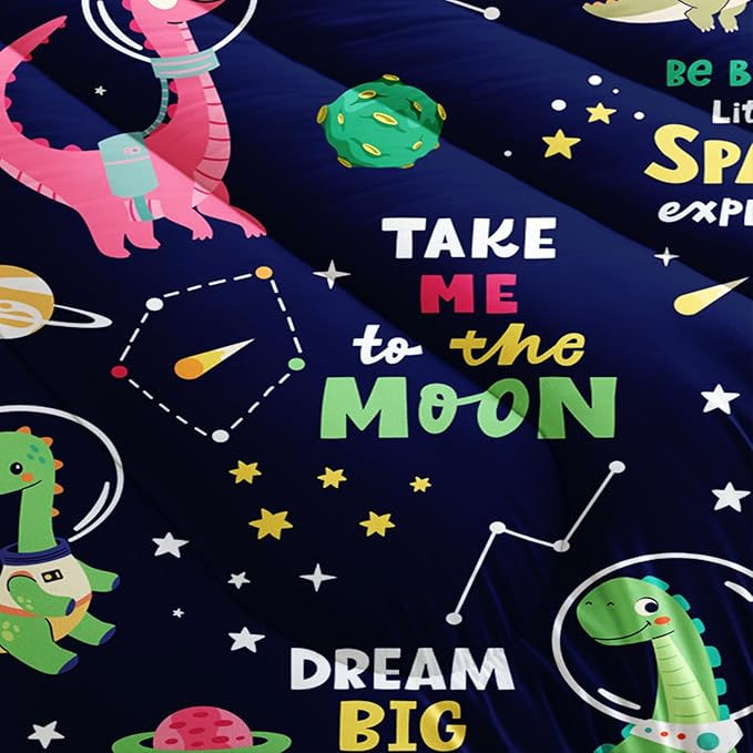 Dinosaurs in Space Full Comforter Set，Full Size Bedding Set for Boys Dinosaurs，with 1 Comforter with 2 Pillow Case