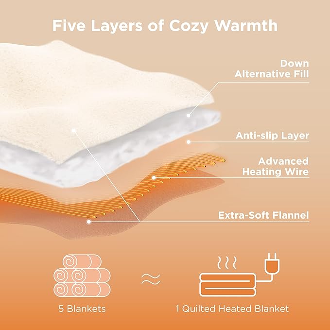 Bedsure Heated Blanket Throw Blanket - Quilted Electric Blanket, Soft Flannel Thick Heating Blanket with 4 Time Settings & 6 Heating Settings, Warm Gifts for Women Men (50x60 inches, Ivory)