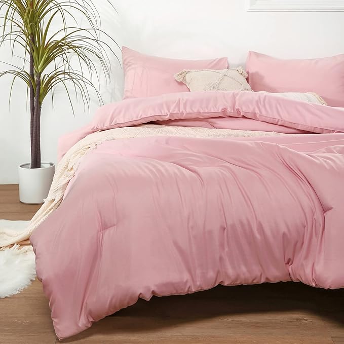 ROSGONIA Pink California King Comforter Set, 3pcs Oversized Boho Lightweight Microfiber Blanket Quilts, Gifts