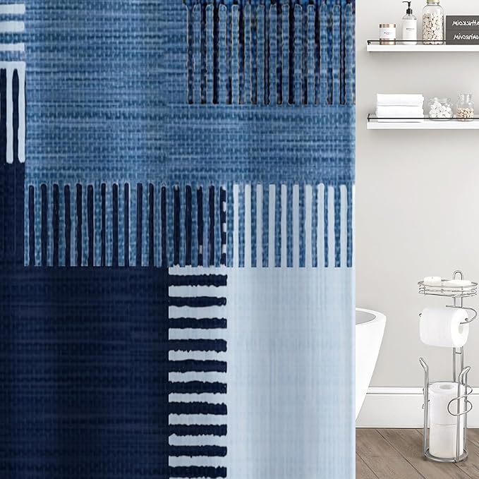 Navy Blue Fabric Shower Curtain,Modern Abstract Geometric Shower Curtain for Bathroom,72" W X 72" L